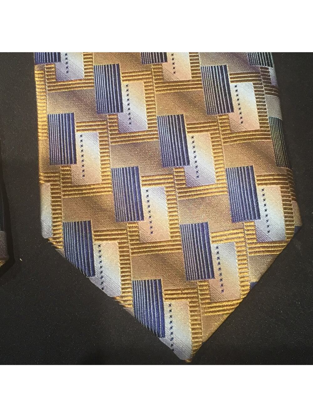 Bachrach Made in Italy 100% Silk Neck Tie Men's Business Executive Gold Blue